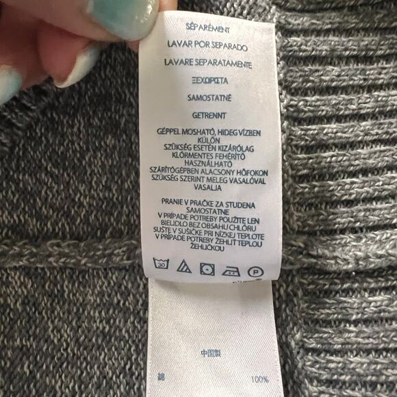 Chaps Henley Sweater Men's Large Gray Knit Pullover Ribbed Hem Elbow Patch Y2K - Picture 15 of 16